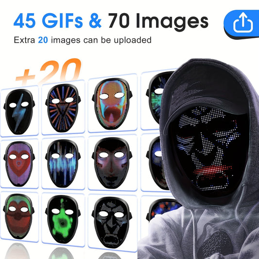 Programmable LED Halloween Mask with App Control - USB-Rechargeable Scary Glow Face Costume Party mask, Real-Time Lighting Effects for Adults, Perfect for Halloween, Christmas, Carnival - by SLSHINING