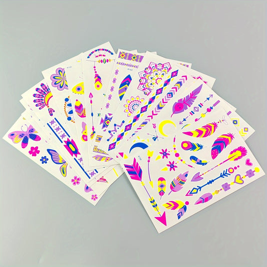 12 Sheets NeonGlow in the Light Temporary Tattoos