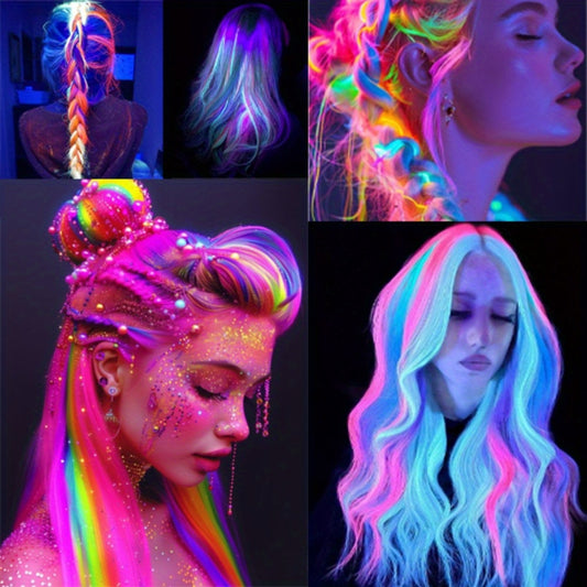 10pcs Vibrant Fluorescent Clip-In Hair Extensions for Women - 55.88cm Straight Synthetic Highlights, Y2K Style, Multi-Color Options, Ideal for Nightlife & Parties, Hair Accessories