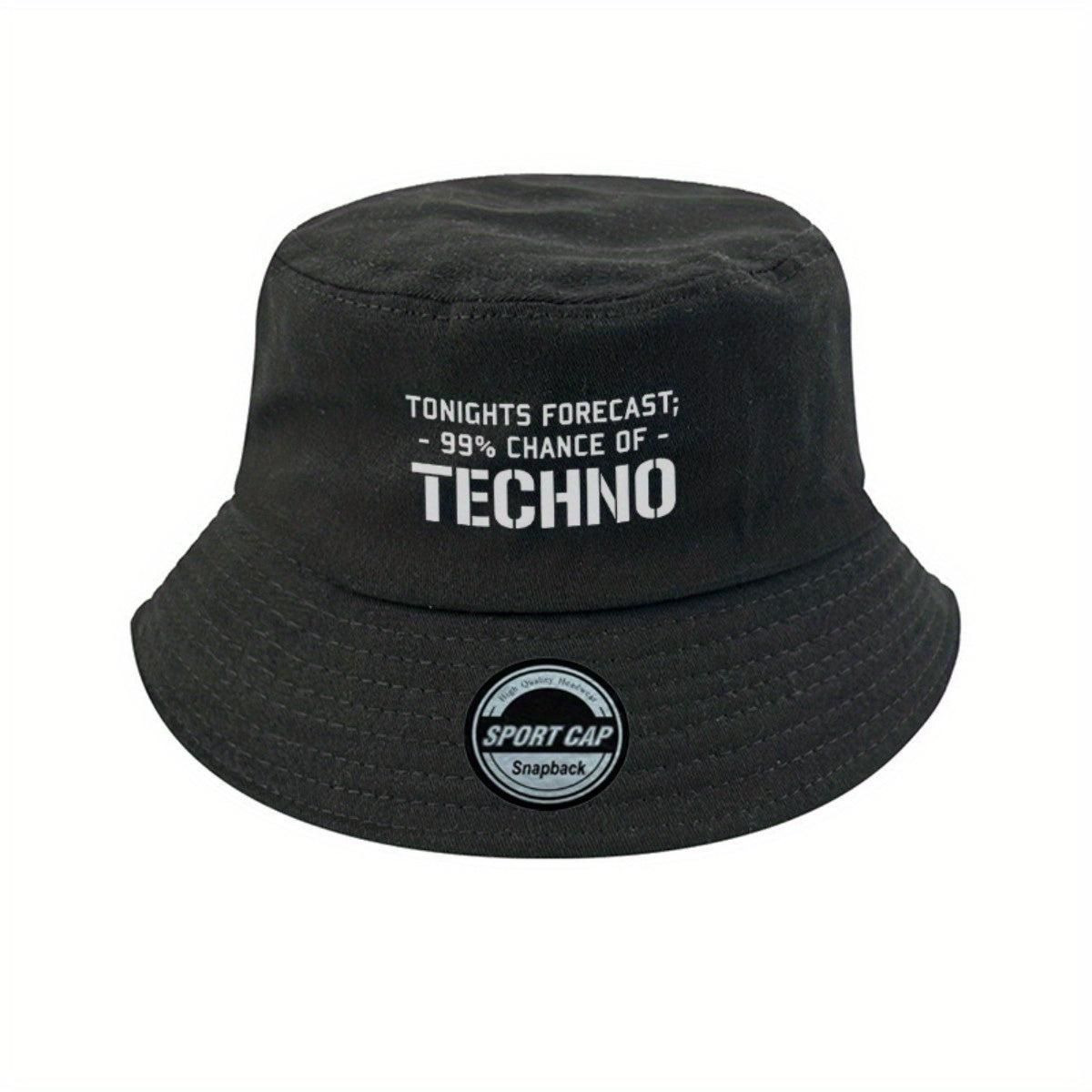 Men's Techno Music Bucket Hat - Tonight's Forecast Chance of Techno Print, Lightweight Breathable Sun Hat for raves, clubs, beach - Machine Washable Polyester Cap (Black/5 Colors Available) - Dad Hat Trucker Hat for Techno En