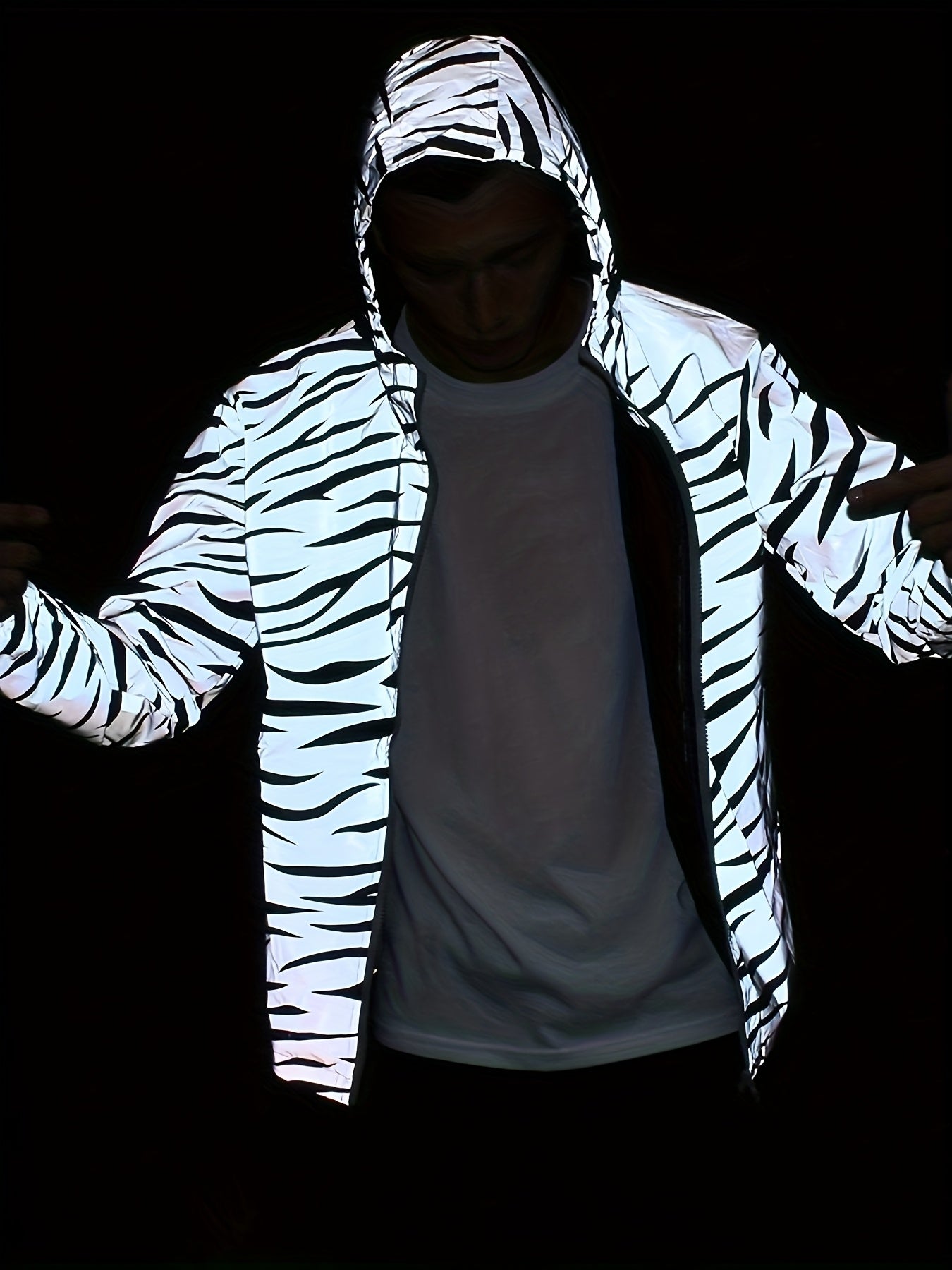 Men's Reflective Zebra Stripe Hooded Jacket