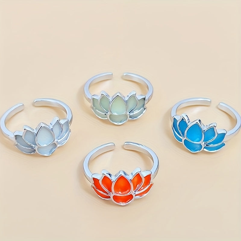 Glow-in-the-Dark for Lotus Flower Ring for Men & Women - Elegant Black & Blue Faux Design, Fashionable Accessory for Festivals, Festival Jewelry|Glamorous Accessory|Alloy Construction, for Lotus Flower Jewelry