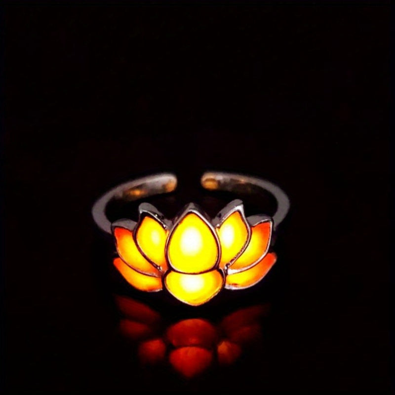 Glow-in-the-Dark for Lotus Flower Ring for Men & Women - Elegant Black & Blue Faux Design, Fashionable Accessory for Festivals, Festival Jewelry|Glamorous Accessory|Alloy Construction, for Lotus Flower Jewelry