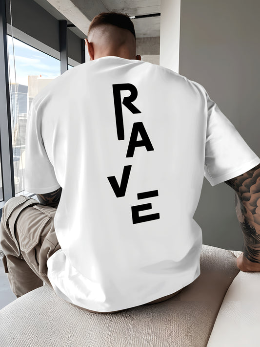 Men's Trendy Summer Short-Sleeve T-Shirt with "Rave" Graphic Print - Breathable, Versatile Round Neck Tee for Beach Vacations & Casual Wear, Breathable Clothing | Relaxed Fit Shirt | Comfortable Fabric, Shirts for Summer