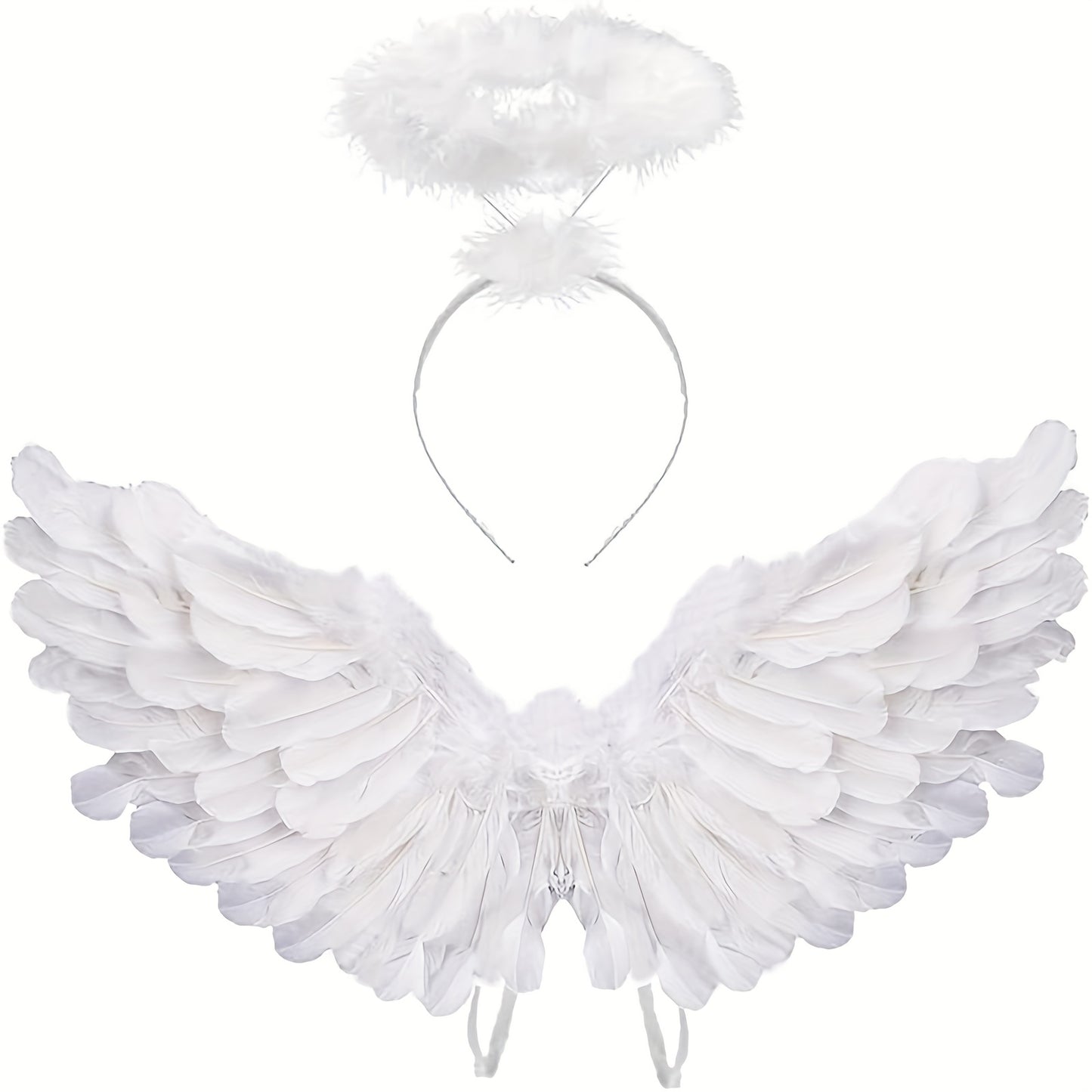 Angel Wings with Halo Costume - Black & White Halloween, Christmas, And Party Costume Accessory for Costume Parties, Halloween Costumes, Festive Attire, Elegant Design, Intricate Detailing for Halloween, Christmas Event & Par