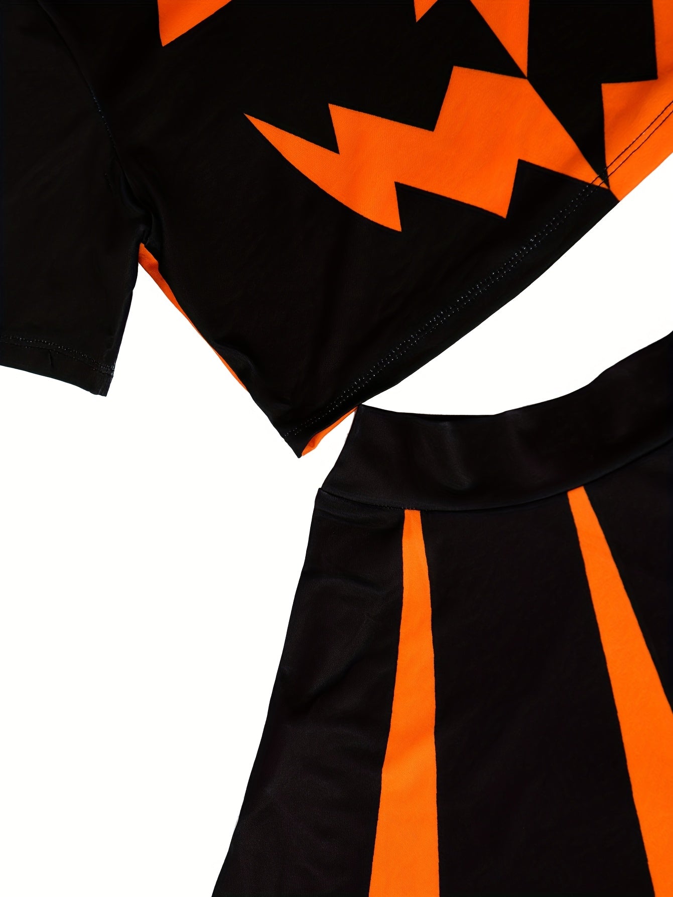 Pair of Funny Pumpkin Face Costume Women'S Sexy Lingerie Contrast Color Round Neck Short Sleeve Top Dress Set