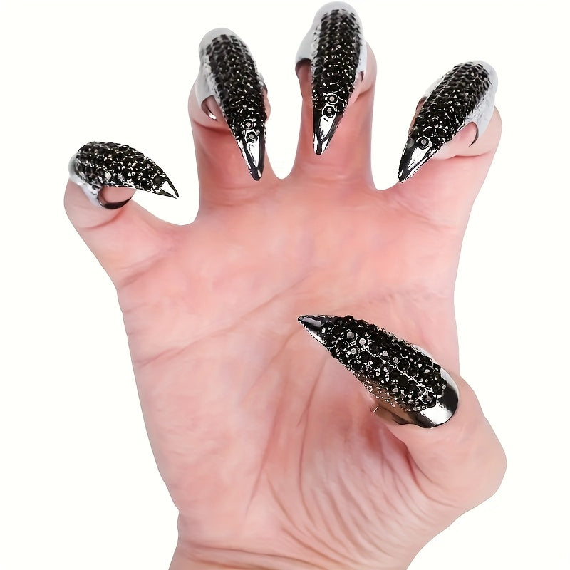 5pcs, Eagle Claw Ring, Punk Style Cat Claw Ring, Gothic False Nails, Armor Effect Finger Joints Curved Sharp Claws, Suitable for Role-Playing Parties, Unisex Halloween Gifts, Exaggerated Long Nails, Personalized Fashion Style