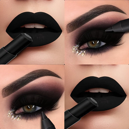 2pcs dark style makeup set, matte black lipstick with long-lasting waterproof eyeliner, black smoky eyeshadow, perfect for Halloween, create a weird and cute makeup, BEAUTY GLAZED