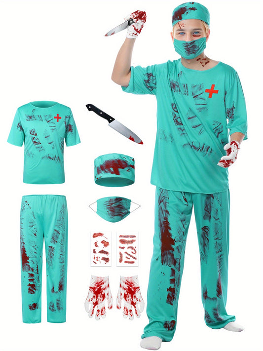 Adults Zombie Surgeon Costume, Unisex Adults Halloween Bloody Surgeon Scrubs, Fancy Dress Costume, Themed Party Wear, Party Outfit, Creepy Scrubs, Horror Medical Attire, Machine Washable, Durable Fabric, Medical Scrubs, Fake