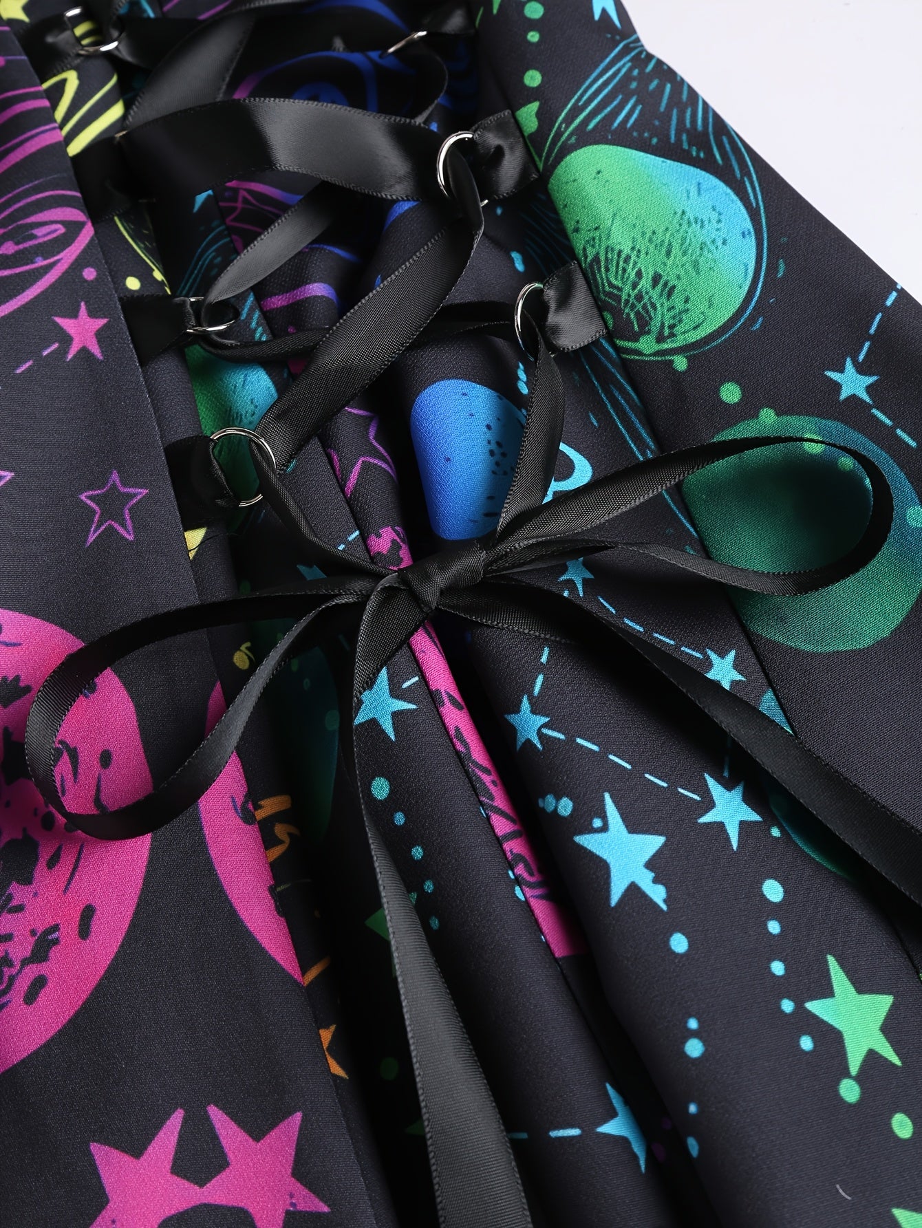 Women's Galaxy Print Sleeveless Dress with Adjustable Straps & Zipper Detail - Vibrant Starry Sky Design, Polyester Fabric, Machine Washable, Casual Style for All Seasons, Galaxy Dress