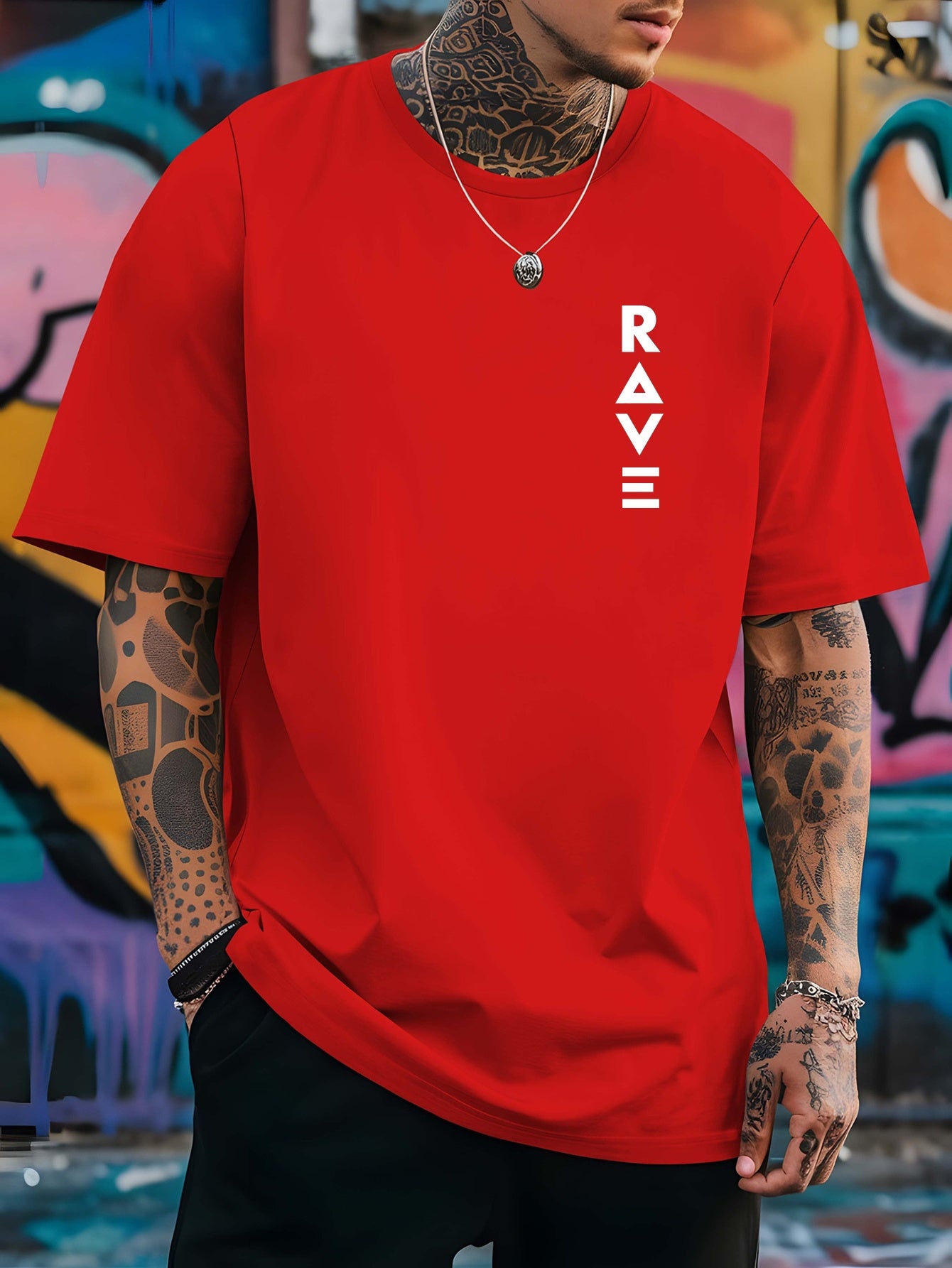 R V Men's Short Sleeve T-Shirt - Vibrant Yellow with Bold RAVE Graphic Print, Breathable Round Neck Casual Top for Summer Beach Resorts & Outdoor Activities
