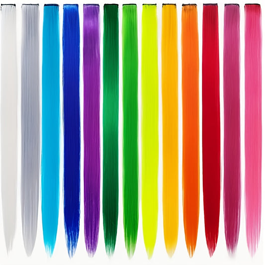 21-Inch Rainbow Clip-in Hair Extensions, 13pcs Set - Women's Colorful Sequin Hair Pieces, Heat Resistant Fiber, High Temperature Fiber Extension Party Highlights Wig for Cosplay Parties Y2K Style Music Festival