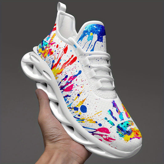 Men'S Fashion Casual Sneakers with Colorful Splatter Design - Ultra-Light Twist Sole, Comfortable Trainers for Running, Travel & Streetwear | Trendy Low-Top Lace-Up Shoes in Black with Vibrant Splash Pattern, All-Season Wear,