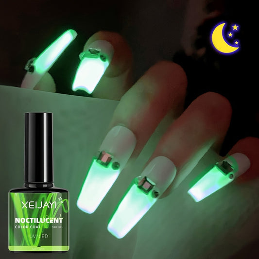 2024 Trendy Fluorescent Nail Polish Gel - XEIJAYI Noctilucent Color Coated, Glossy Finish, Round Shape, Alcohol-Free, Popular Social Media Hit, Glow in the Dark Nail Lacquer for Parties and Nightlife, Nail Art Supplie