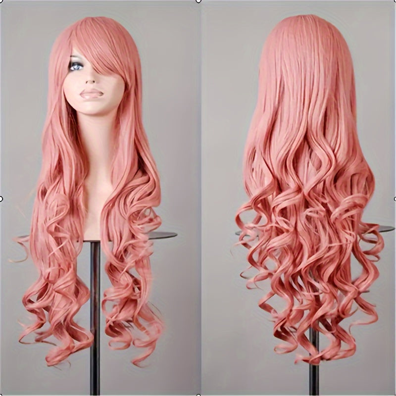 Luxurious Purple Long Wavy Halloween Wig for Women - Heat Resistant Synthetic Hair with Bangs, Adjustable Cap, Perfect for All Ethnicities