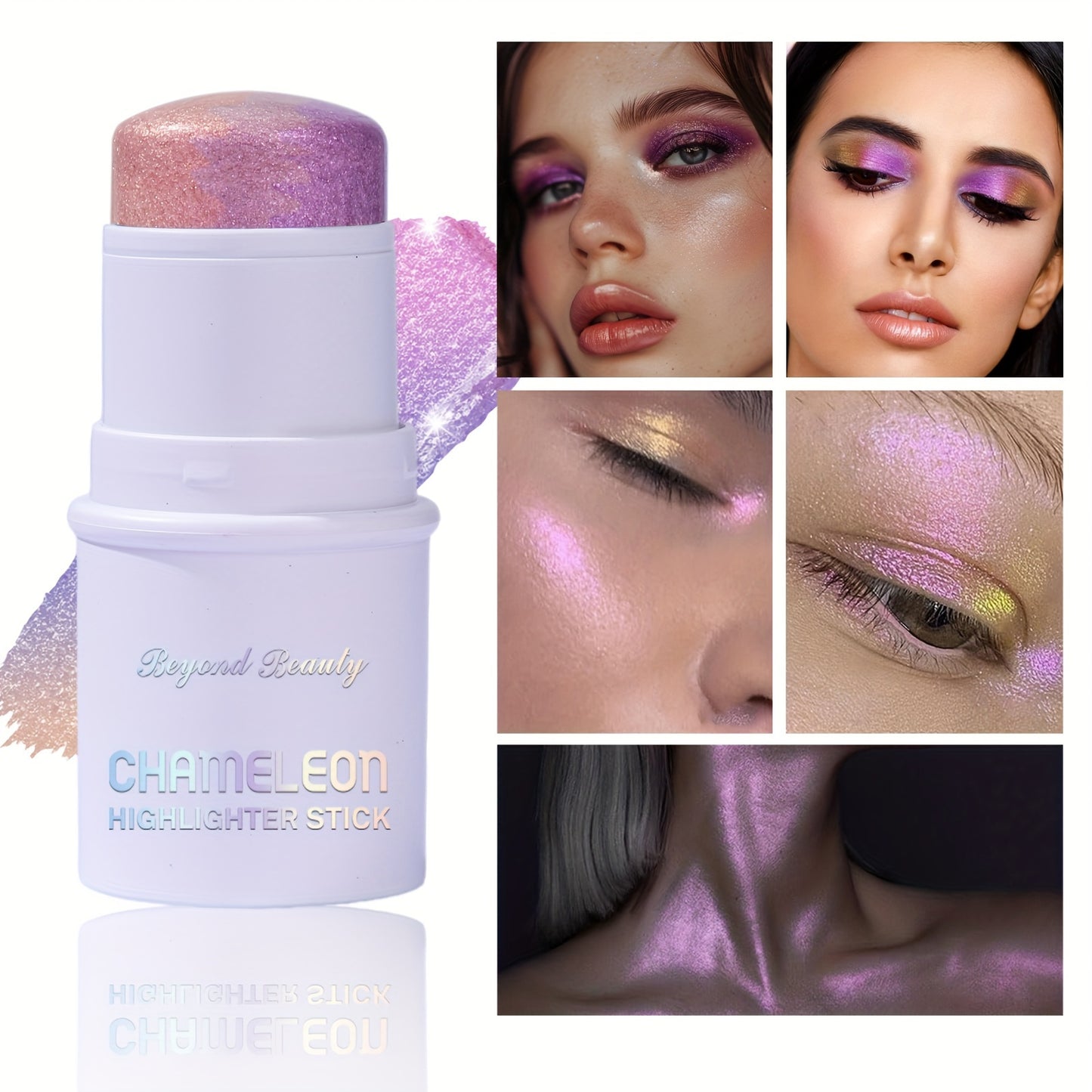 Light-Activated Chameleon Holographic Highlighter Stick - 1pc Waterproof Multi-Use Glitter for Face & Body - Long-Lasting Intense Pigment, Lightweight Concealer, Universal Shade for All Skin Tones, Subtle Shimmer Effect, Stic