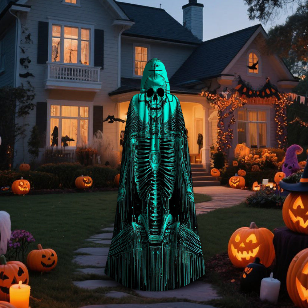 1pc Spooky Skeleton Witch's Robe Costume - Glowing Skeleton Design, Unisex Halloween Party Outfit for Men & Women, Easy-to-Wear for Cosplay, haunted houses & Halloween Parties - Perfect Halloween Gift, Cosplay Attire, Futuris