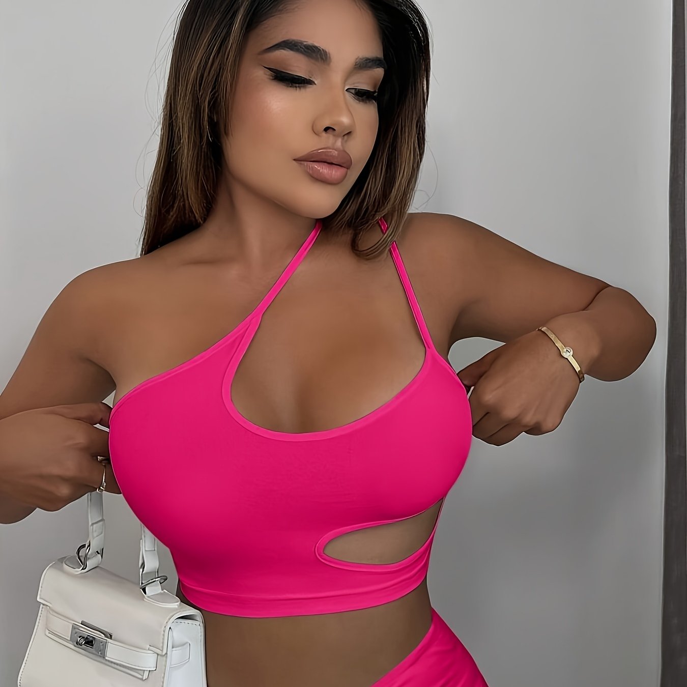 Women'S Sexy Neon Green One-Shoulder Cut-Out Crop Top - Stretchy Workout & Casual Wear, Perfect for Fitness, Parties, and Casual Attire, Fitness Apparel | Neon Green Top | Cutout Design, Gym Clothes