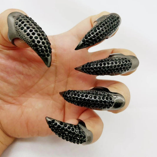 5pcs, Eagle Claw Ring, Punk Style Cat Claw Ring, Gothic False Nails, Armor Effect Finger Joints Curved Sharp Claws, Suitable for Role-Playing Parties, Unisex Halloween Gifts, Exaggerated Long Nails, Personalized Fashion Style