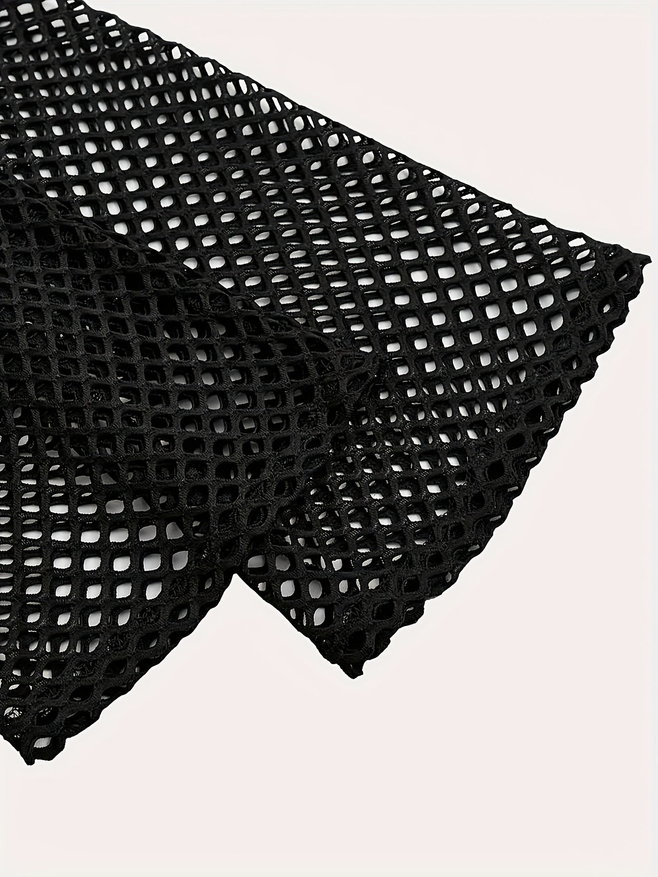 Y2K Fishnet Hollow Out Crop Sweater, Long Sleeve Solid Color Shrug Top For Summer & Spring, Women's Clothing