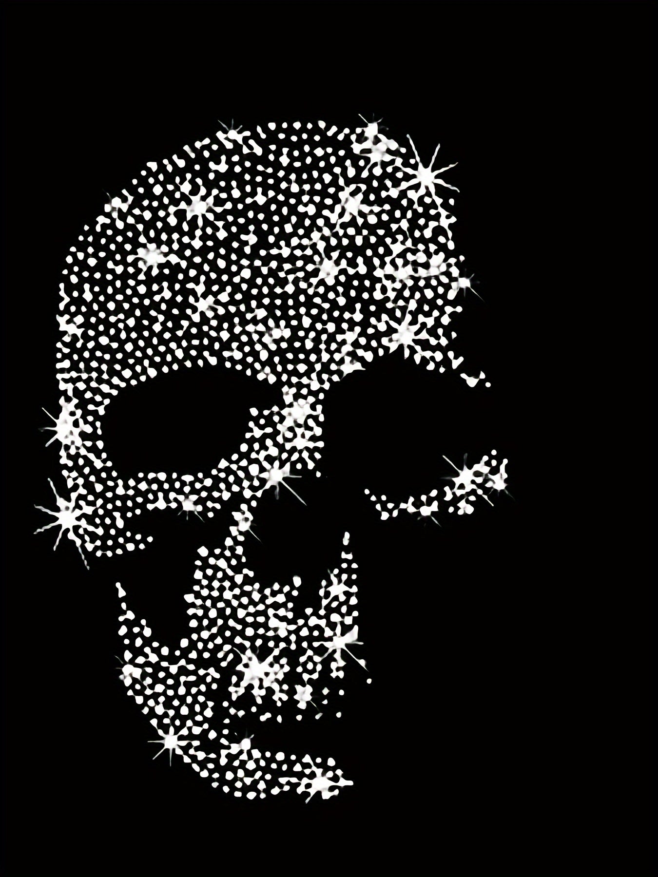 Skull Rhinestone Crew Neck T-Shirt, Contrast Lace Long Sleeve T-Shirt For Spring & Fall, Women's Clothing