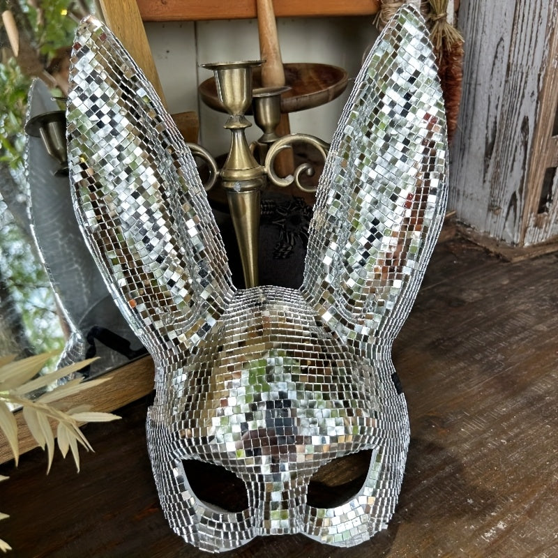 1 Stylish Rabbit Half Mask - Disco Reflective Bunny Mask - Suitable for Costume Parties, Easter, and Halloween - Home Decor