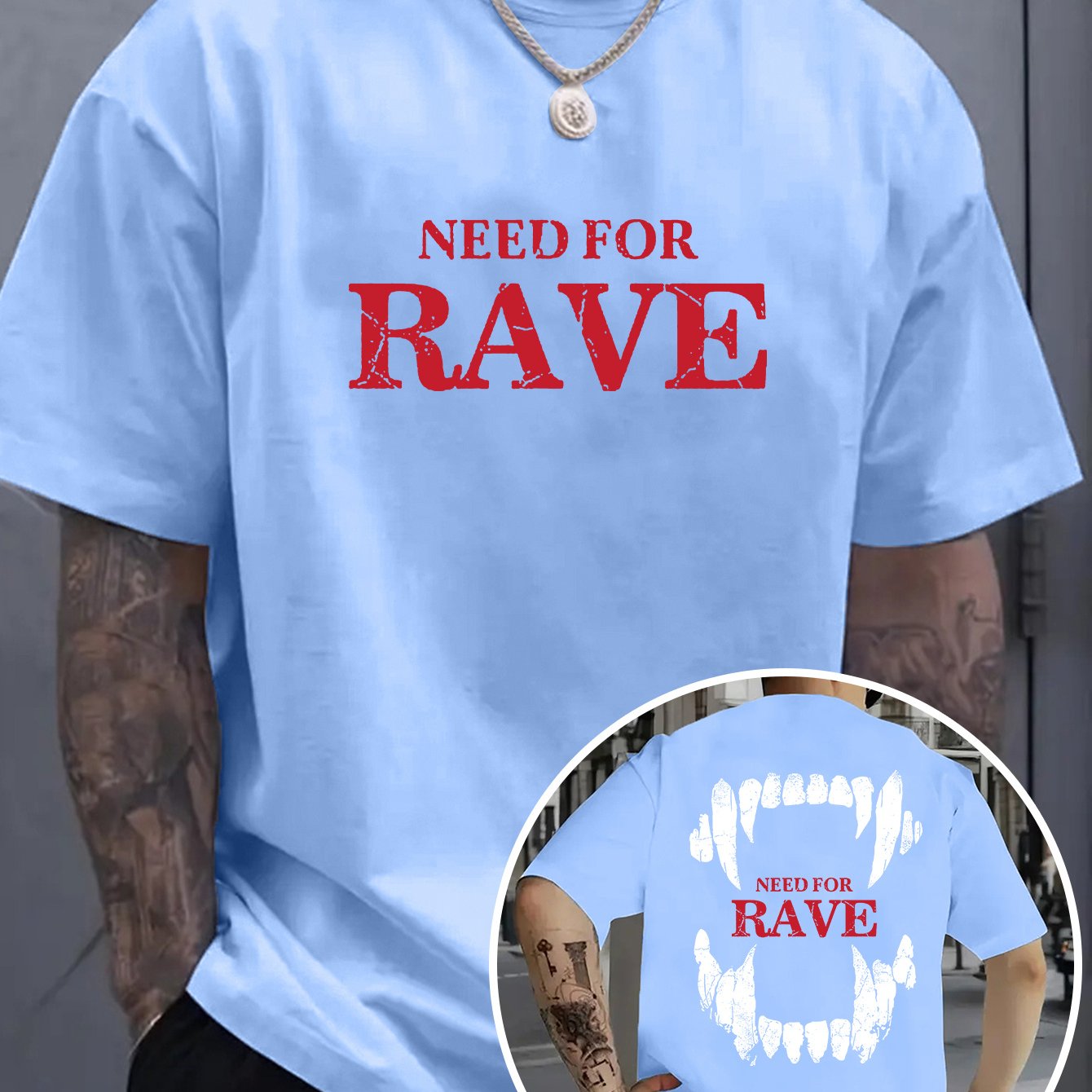Men's Casual Graphic T-Shirt - "NEED for RAVE" Print, Light Purple, Loose Fit, Breathable Fabric, Street Style Short Sleeve Tee for Summer, Festive Clothing | Bold Print Shirt | Comfortable Wear