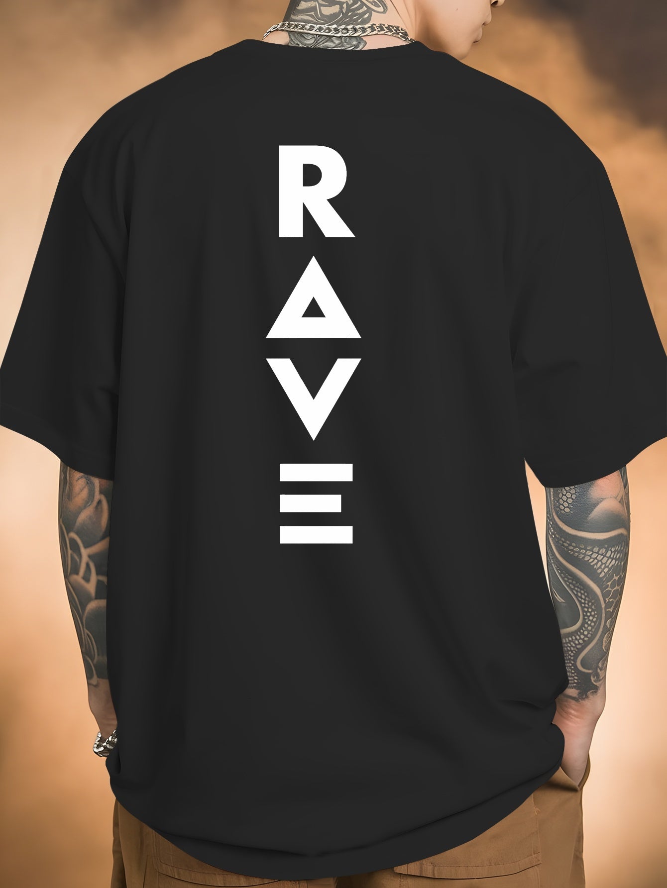 Men's Trendy Summer Short-Sleeve T-Shirt with "Rave" Graphic Print - Breathable, Versatile Round Neck Tee for Beach Vacations & Casual Wear, Breathable Clothing | Relaxed Fit Shirt | Comfortable Fabric, Shirts for Summer