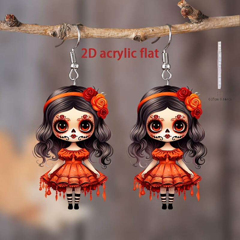 2D Flat, 8 Pairs/set Sugar Skull Acrylic Earrings Accessories Cute Pendant, Suitable for Fan Gifts Jewelry, 2D Flat