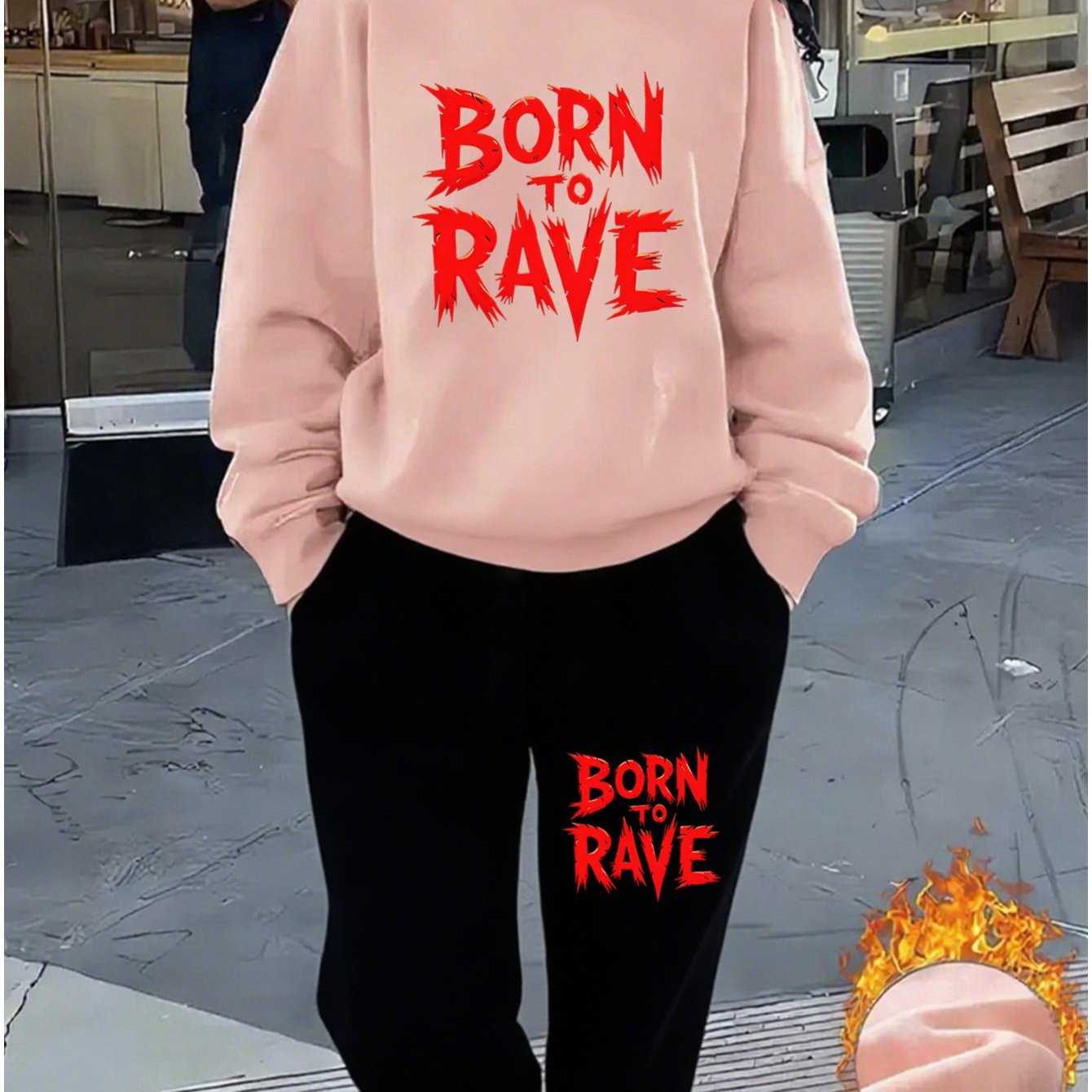 Born to Rave Women'S Casual Athletic Print Sweatshirt Set