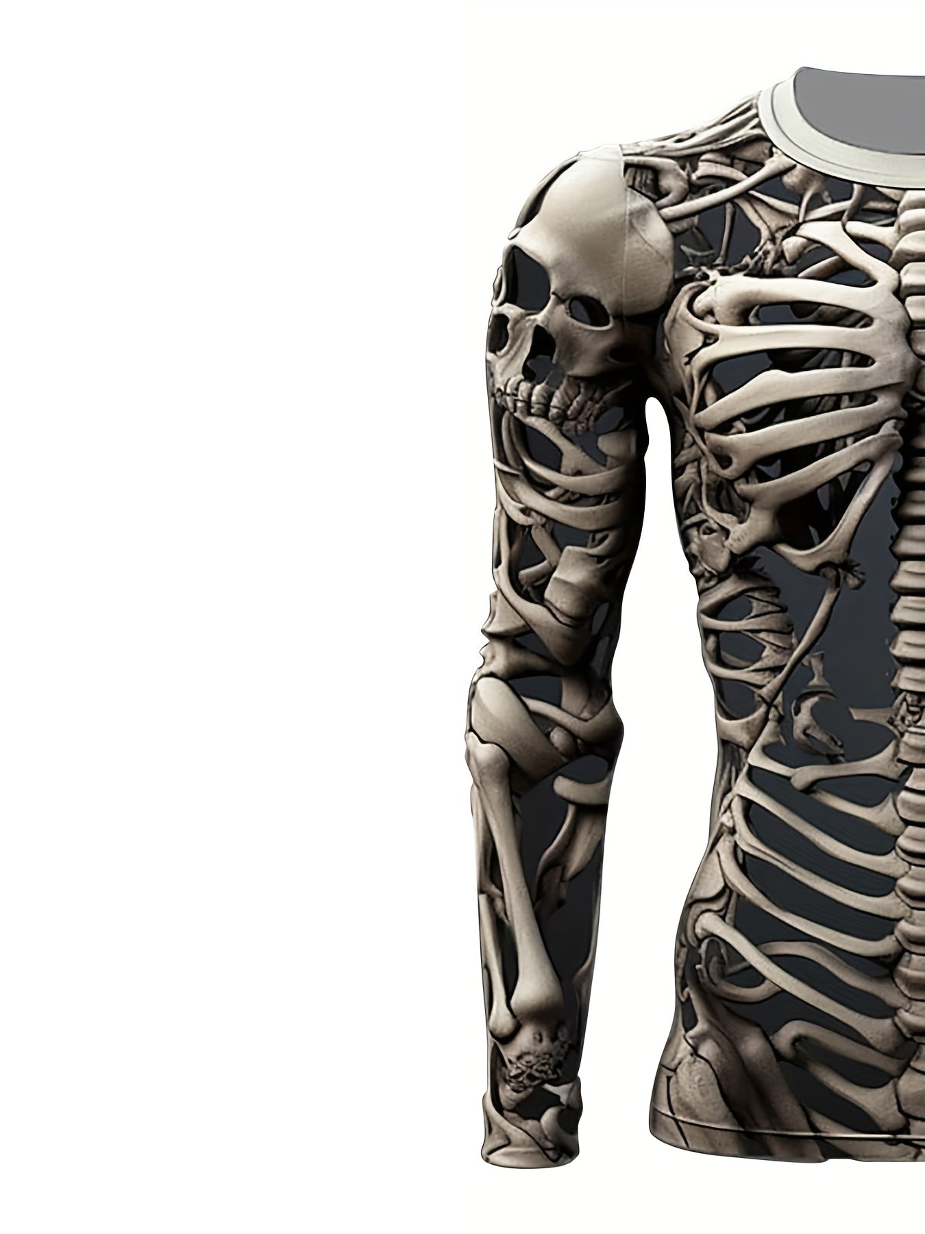 Men'S Skeleton Shirt Long Sleeve Fun Skull Ribs 3D Print T-Shirt Fashion Round Neck T-Shirt Holiday Party Costume 100% Polyester Machine Washable Men'S Essential Spring and Autumn Long Sleeve T-Shirt Suitable for Halloween Da