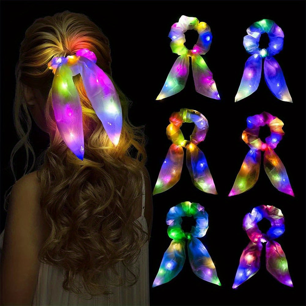 1pc LED Light Up Hair Tie, Glow in the Dark Hair Band with Bow, Festive Hair Accessories for Girls, Party Supplies, New Year and Valentine'S Day Gift