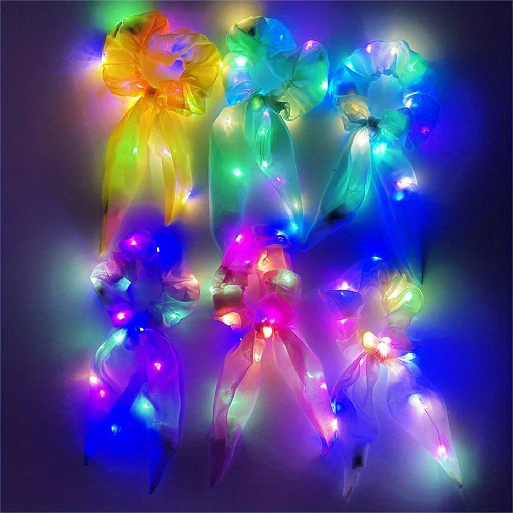 1pc LED Light Up Hair Tie, Glow in the Dark Hair Band with Bow, Festive Hair Accessories for Girls, Party Supplies, New Year and Valentine'S Day Gift