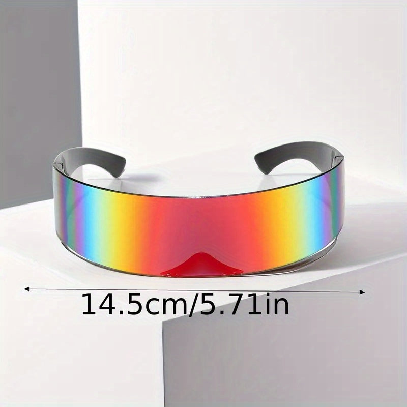 1pc Futuristic Cyberpunk Party Glasses - Glitzy Techno-Style with Rainbow Reflection, Durable PC Material, Perfect for Prom & Themed Events