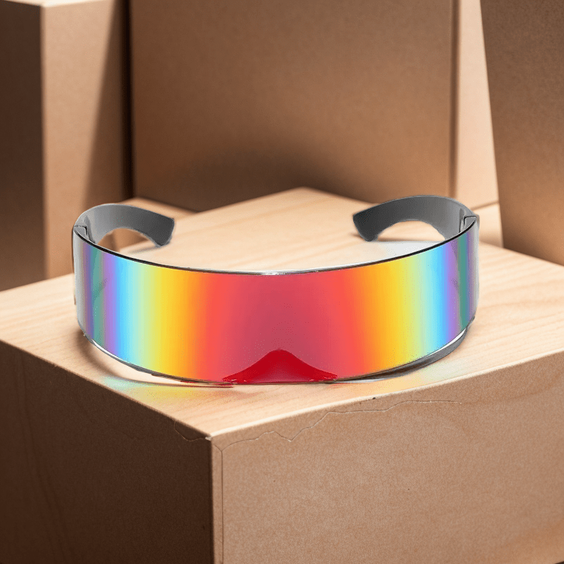 1pc Futuristic Cyberpunk Party Glasses - Glitzy Techno-Style with Rainbow Reflection, Durable PC Material, Perfect for Prom & Themed Events