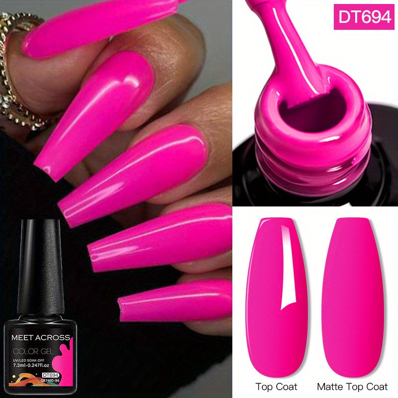 MEET ACROSS 14 Colors Fluorescent Neon Gel Nail Polish - Semi-Permanent Soak Off LED/ Curable, & Fragrance-Free Nail Art Manicure Varnish for Vibrant Glossy Finish, Highshine Nails, Professional Quality, Salon Professionals