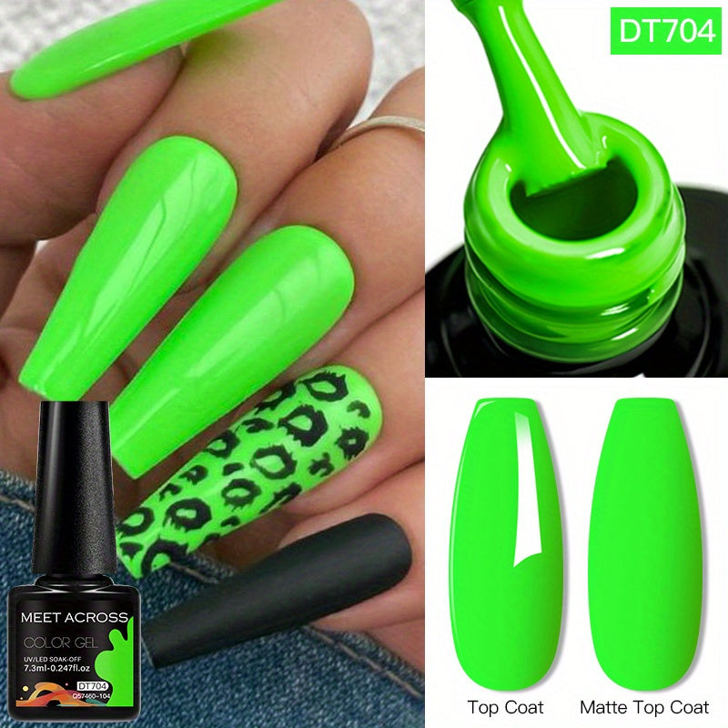 MEET ACROSS 14 Colors Fluorescent Neon Gel Nail Polish - Semi-Permanent Soak Off LED/ Curable, & Fragrance-Free Nail Art Manicure Varnish for Vibrant Glossy Finish, Highshine Nails, Professional Quality, Salon Professionals