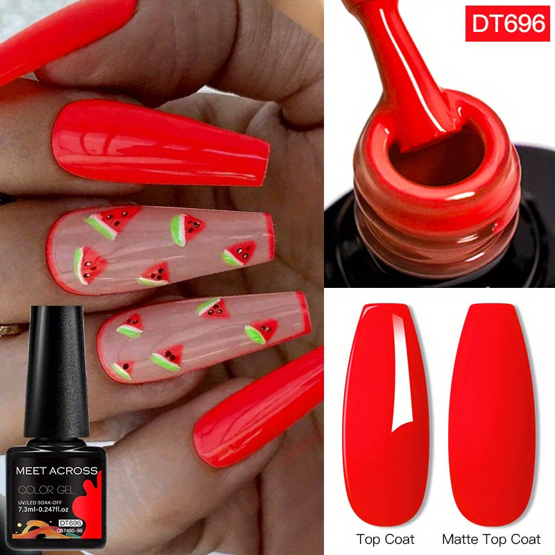 MEET ACROSS 14 Colors Fluorescent Neon Gel Nail Polish - Semi-Permanent Soak Off LED/ Curable, & Fragrance-Free Nail Art Manicure Varnish for Vibrant Glossy Finish, Highshine Nails, Professional Quality, Salon Professionals