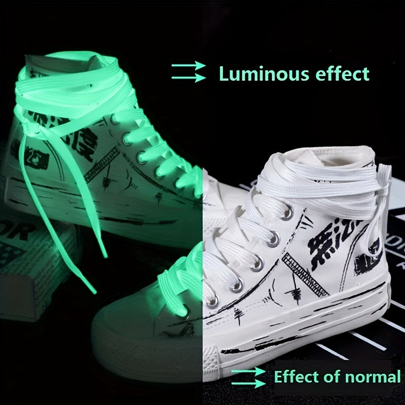 1pair Luminous Shoelaces Men's Women's Sneakers Shoelaces, Glow In The Dark, Fluorescent Shoelaces For Party Dance Dress Up