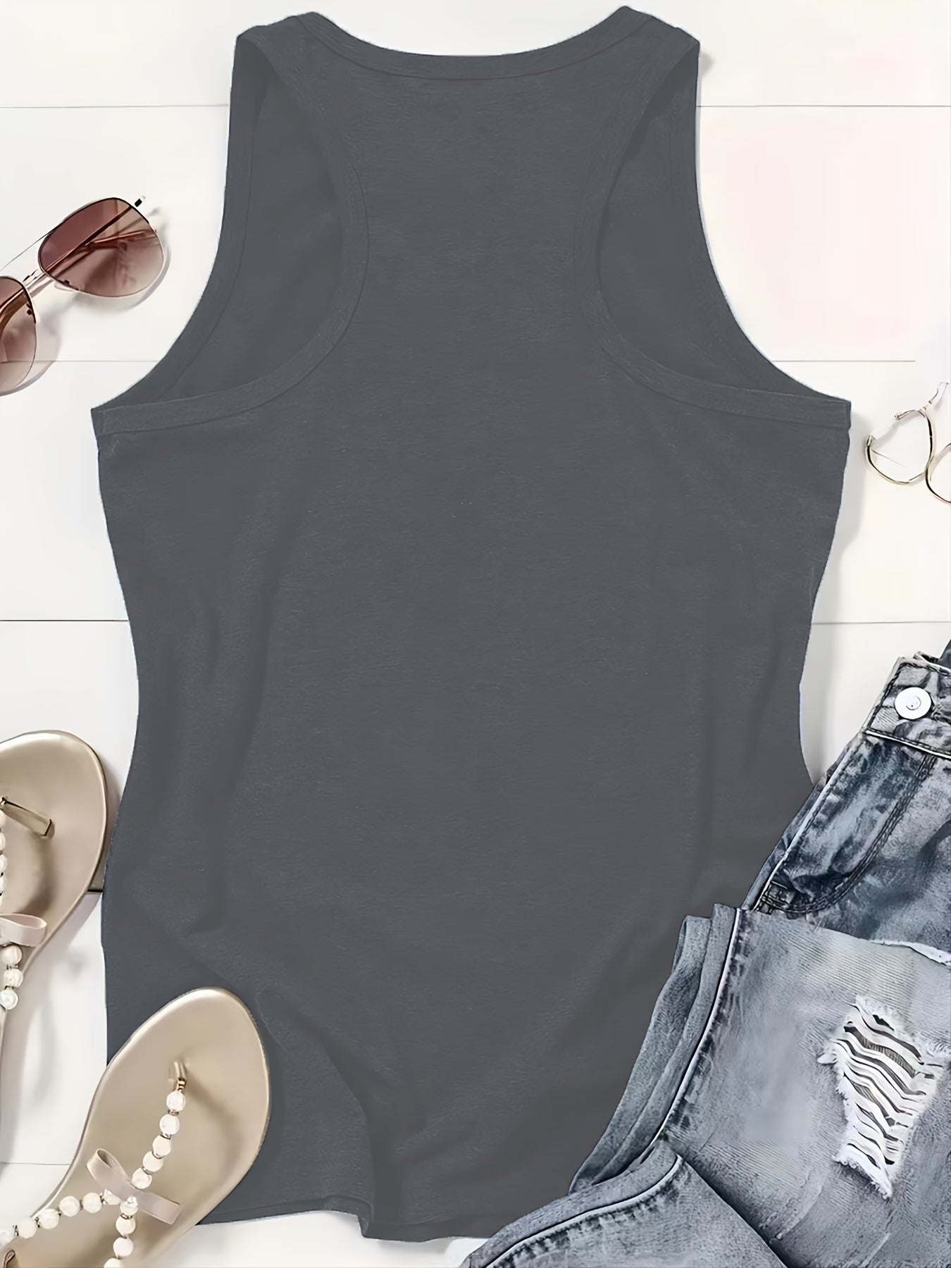 Women'S Casual RAVE Graphic Tank Top - Sleeveless, Round Neck, Light Brown with White Lettering, All-Season Fashion, Casual Attire|Bold Lettering Top|Durable Fabric