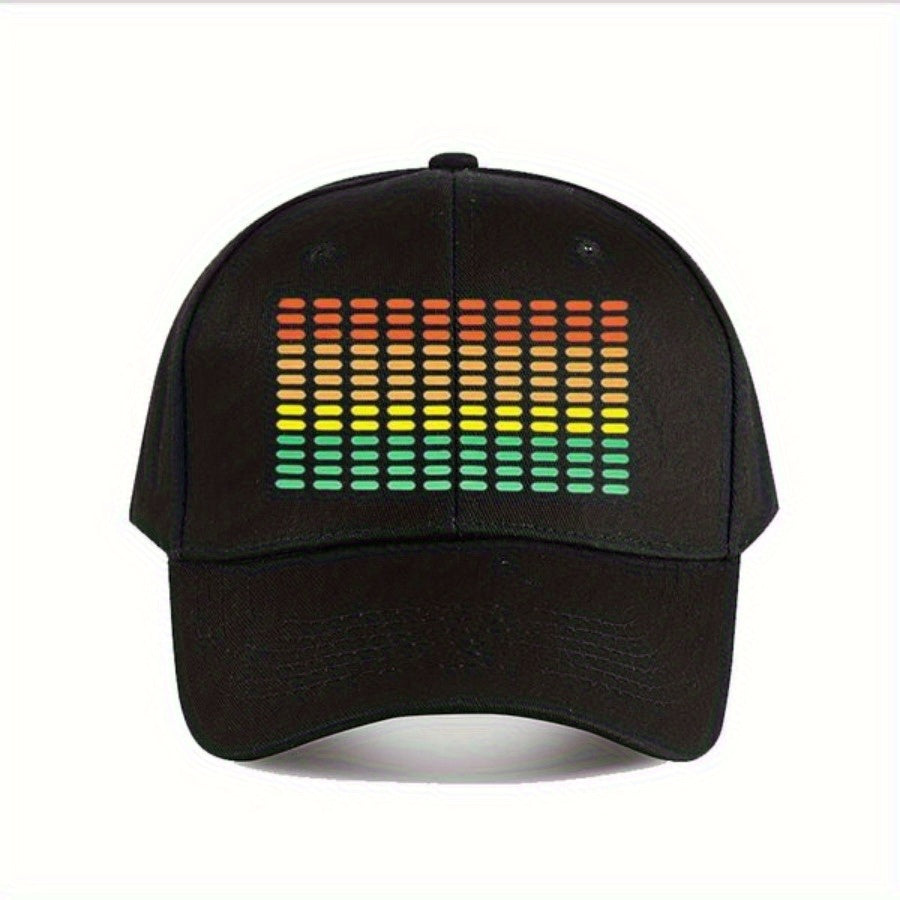 Sound Activated LED Music Equalizer Hat - RGB Lighting (Red/Green/Blue/Purple), Adjustable Snapback Baseball Cap, Breathable Polyester Nightclub & Festival Headgear for DJs, Concerts, Parties - Unisex Clubbing Cap, Music Acce