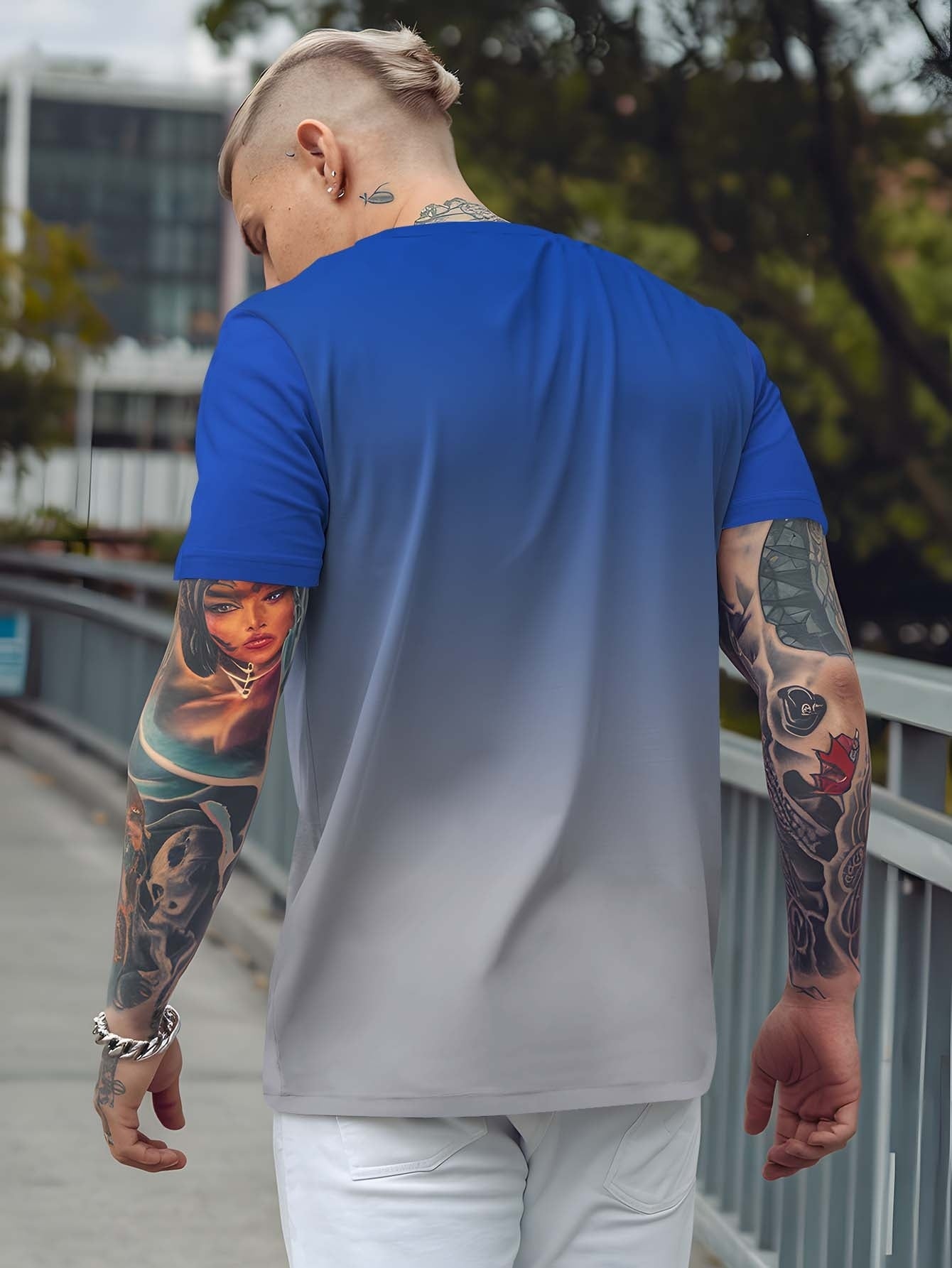 Men's Gradient Rave Graphic T-Shirt - Ice Silky Breathable, Quick-Dry, Round Neck, Short Sleeve, Casual Summer Tee in Vibrant Orange to Black Ombre Design