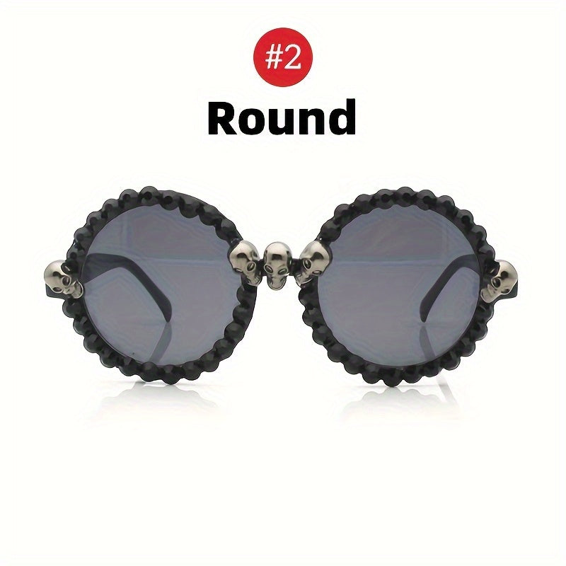 Vintage Gothic Skull Cat Eye Fashion Glasses - Plastic Frame with Crystal Embellishments, Suitable for Both Men And Women, Perfect for Halloween And Party Events.