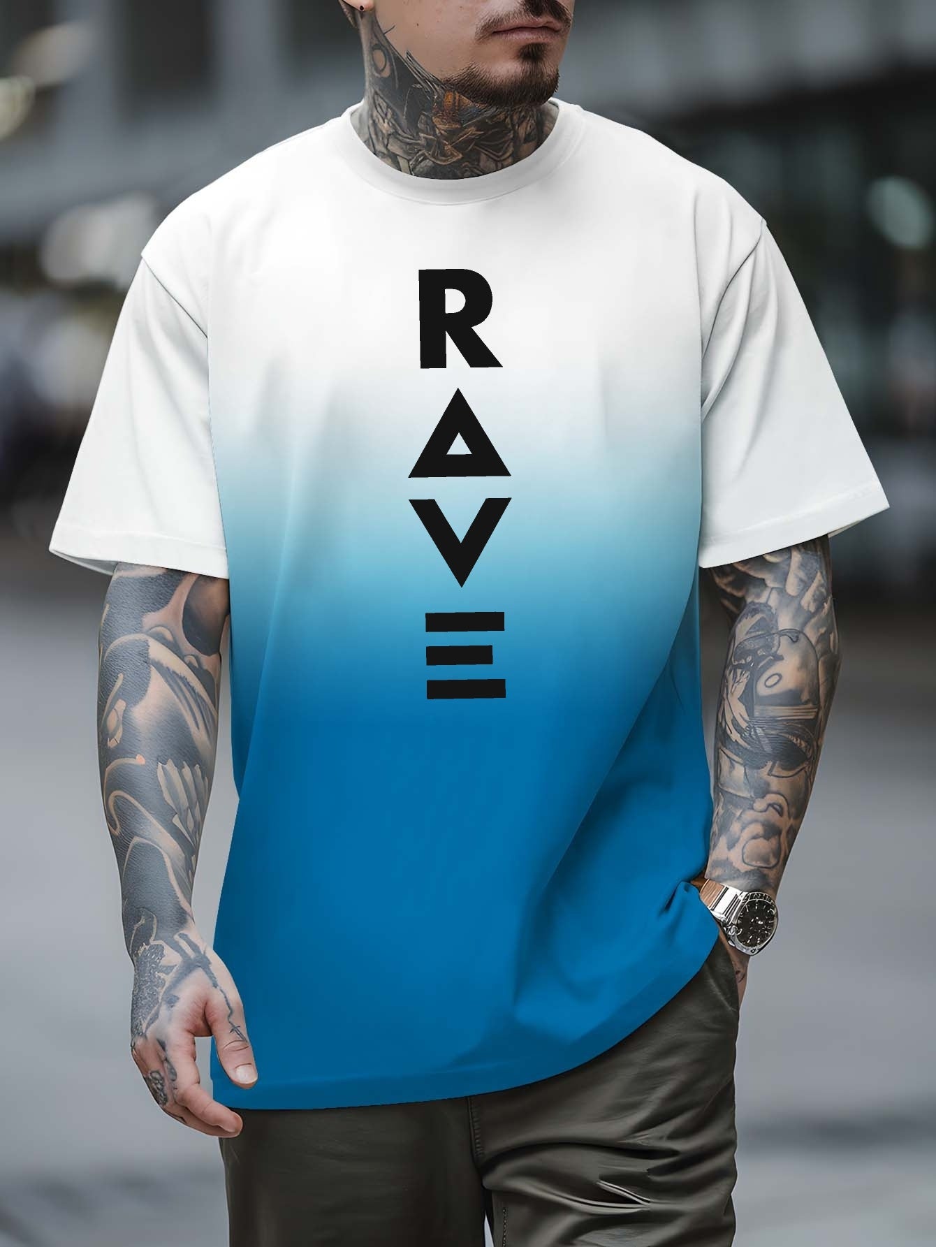 Men's Gradient Rave Graphic T-Shirt - Ice Silky Breathable, Quick-Dry, Round Neck, Short Sleeve, Casual Summer Tee in Vibrant Orange to Black Ombre Design