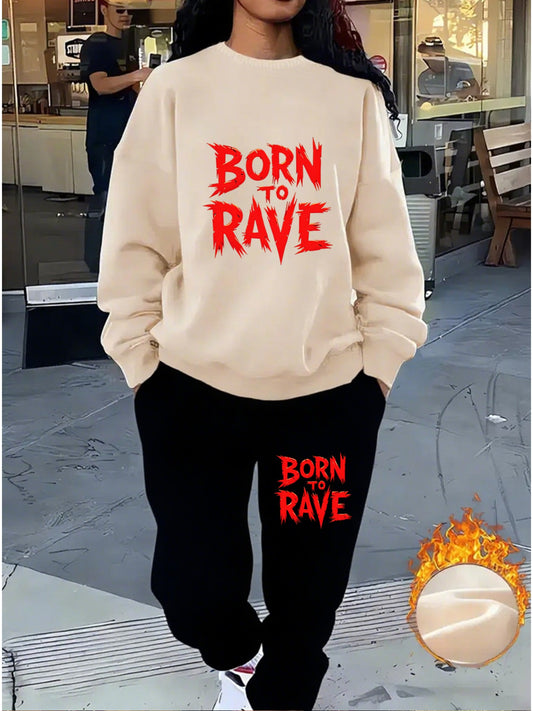Born to Rave Women'S Casual Athletic Print Sweatshirt Set