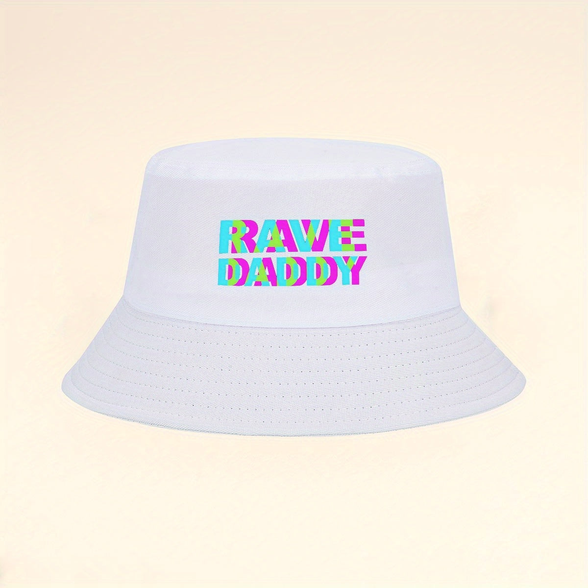 Vibrant Neon Rave "RAVE DADDY" Bucket Hat - Black with Colorful Lettering, Wide Brim for Summer Sun Protection, Foldable & Lightweight, Perfect for Beach, Hiking, Travel - Stylish Outdoor Cap, Beach Hat