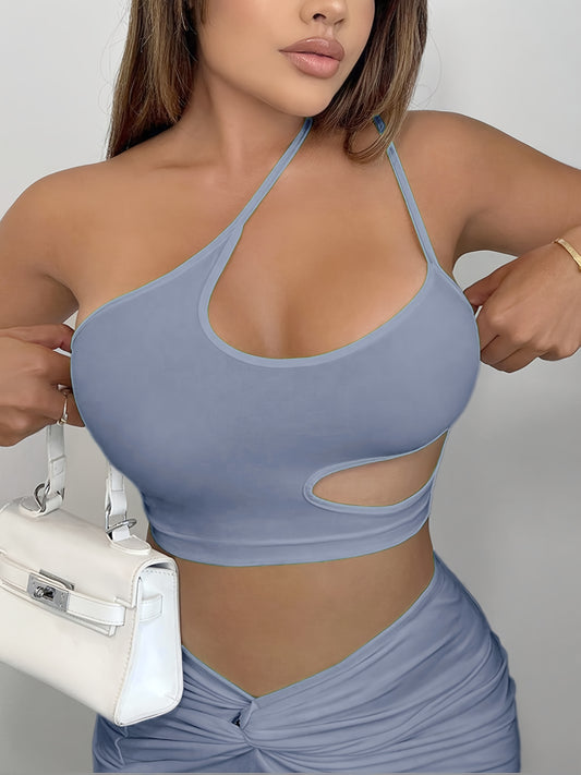 Women'S Sexy Neon Green One-Shoulder Cut-Out Crop Top - Stretchy Workout & Casual Wear, Perfect for Fitness, Parties, and Casual Attire, Fitness Apparel | Neon Green Top | Cutout Design, Gym Clothes