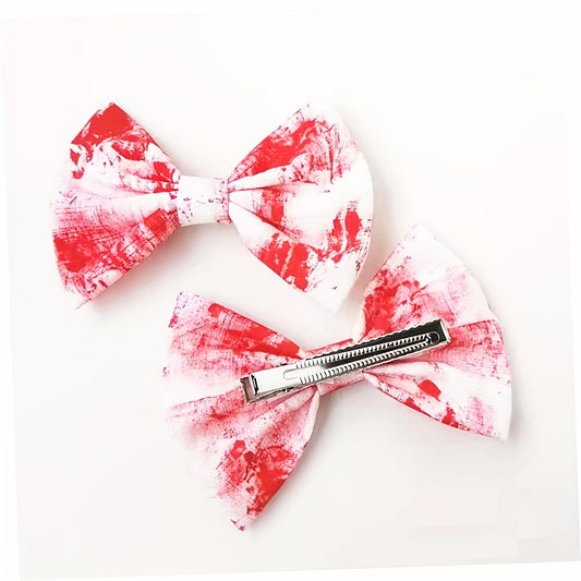 1pc or 2pcs Gothic Halloween Blood Splatter hair clip - Red & efective, for Halloween Party Costume, Ponytail, Braids - Blood-Dipped Bow Hair Accessories for Women & s, Halloween Costumes, Themed Event Accessory, Bold Fashion