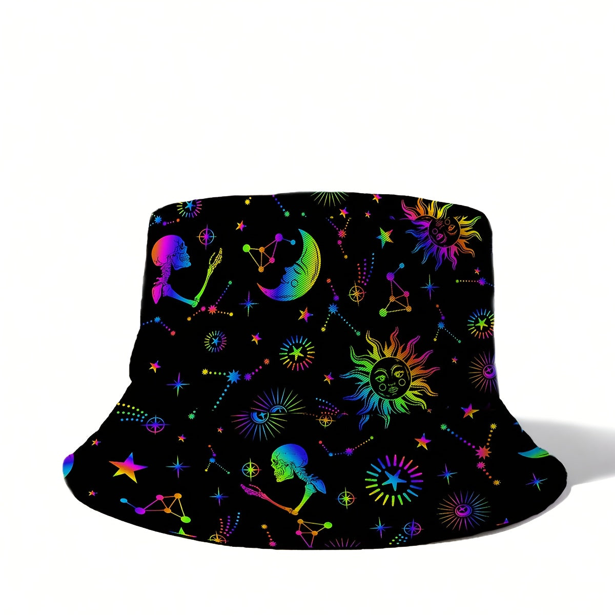 Single Pack Funky Style Unisex Bucket Hat, Polyester 100% Non-Stretch Woven Fabric, with Galaxy Print, Hand Washable