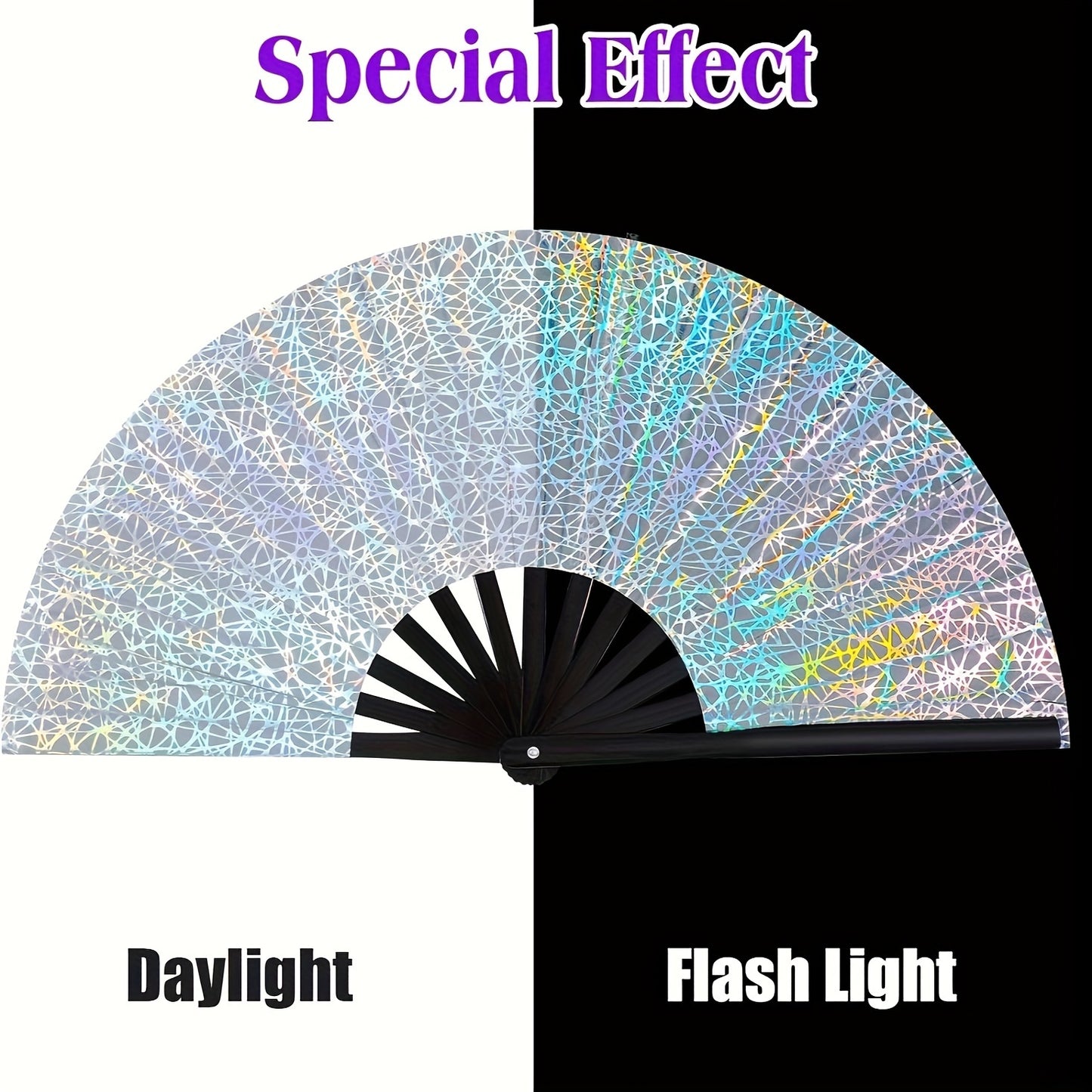 Large Glitter Rave Folding Clack Hand Fan with Holster - Vibrant Mosaic Pattern, Durable Bamboo for Festivals, Halloween, EDM Parties, Burlesque & Drag Queen Performances - Unisex Accessory, Halloween Accessory | Contemporary